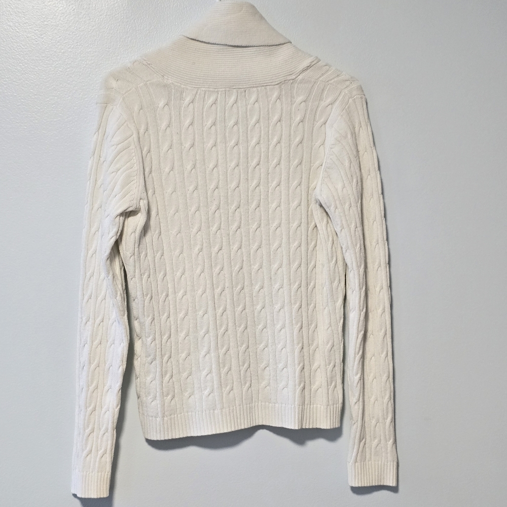 Charter Club Shawl Neck Cotton/Nylon Sweater Ivory/Creme Cable Knit Size S - Picture 6 of 11